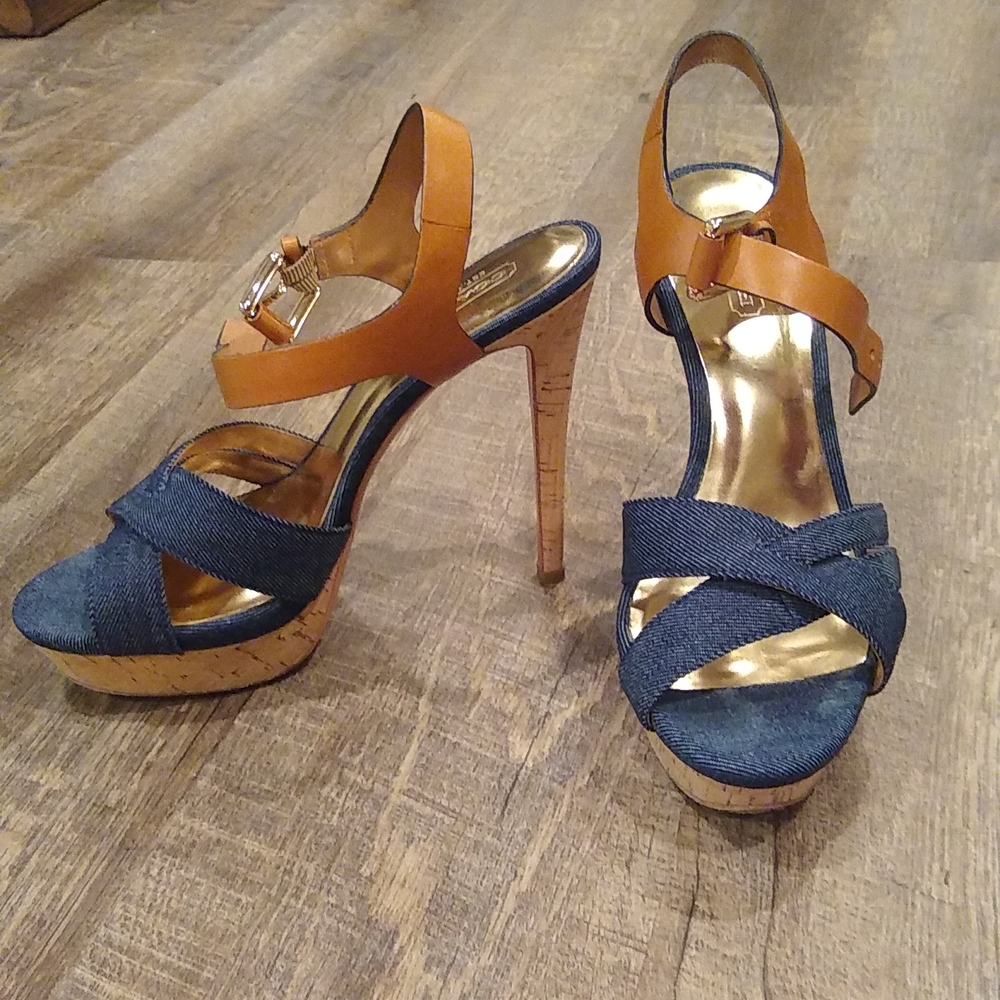 Coach Dani Denim/Vegan Leather Platform Sandal